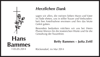 Traueranzeige von Hans Bammes von Pegnitz-Zeitung